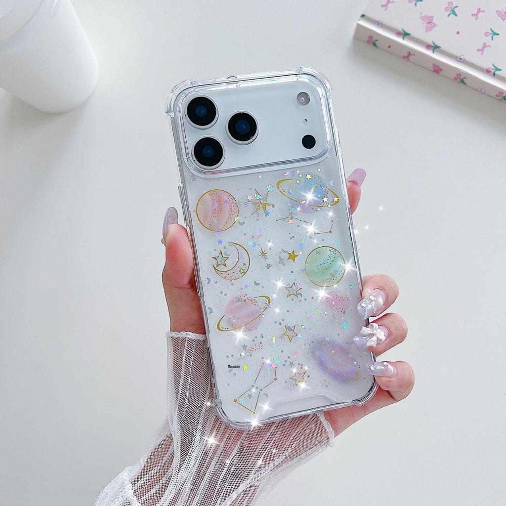 Glitter Planet Drop-proof Transparent Case for iPhone 17 Pro Max/16/14 Plus/15 Pro