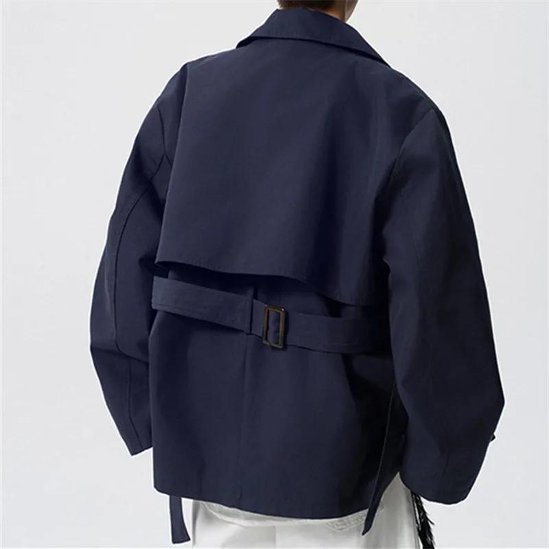 Spring Autumn Men's Retro Short Trench Solid Color Turn Down Collar Double Breasted Fashion Outerwear Coats Men Loose Jackets