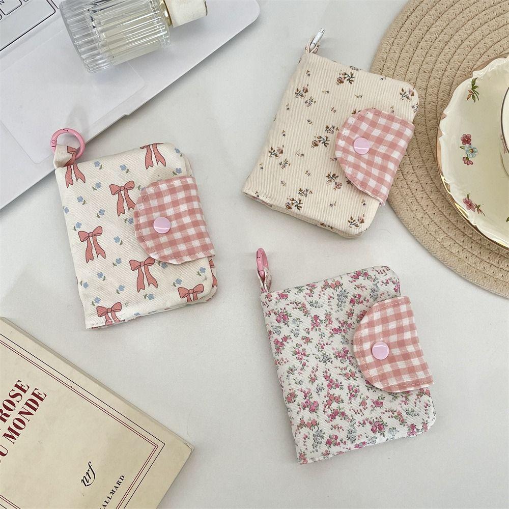 With Key Ring Fabric Floral Card Bag Cute Portable Cloth Printed Wallet Multiple Card Korean Style Card Storage Bag Outdoor