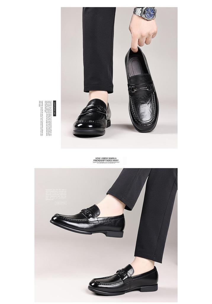 Men's British Style Cowhide Slip-On Leather Shoes - Versatile for Casual, Business & Formal Wear