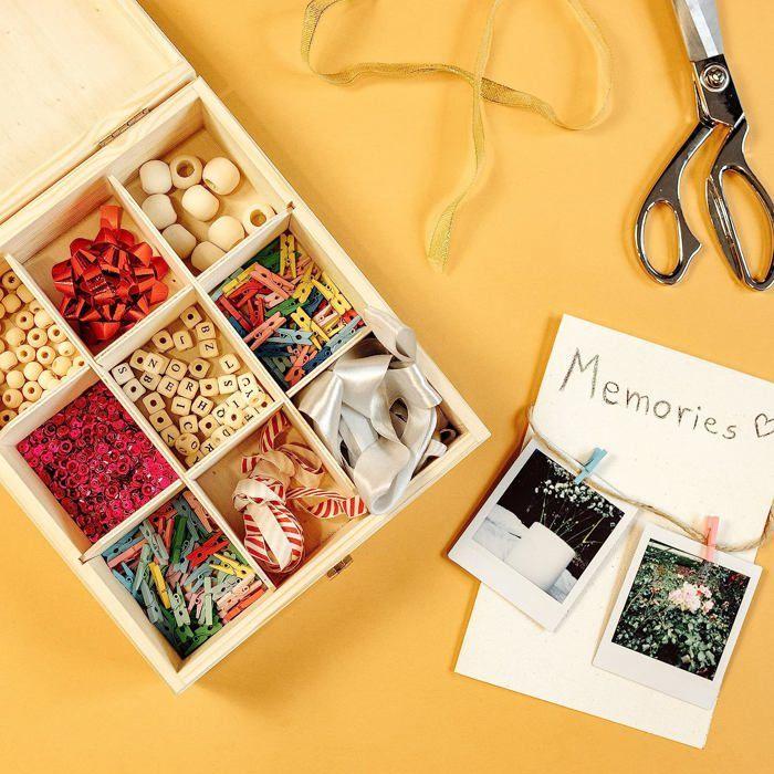 Boîte à thé en bois - creative deco - non peint - 9 compartiments - 23,5x20,5x7,5cm - naturel