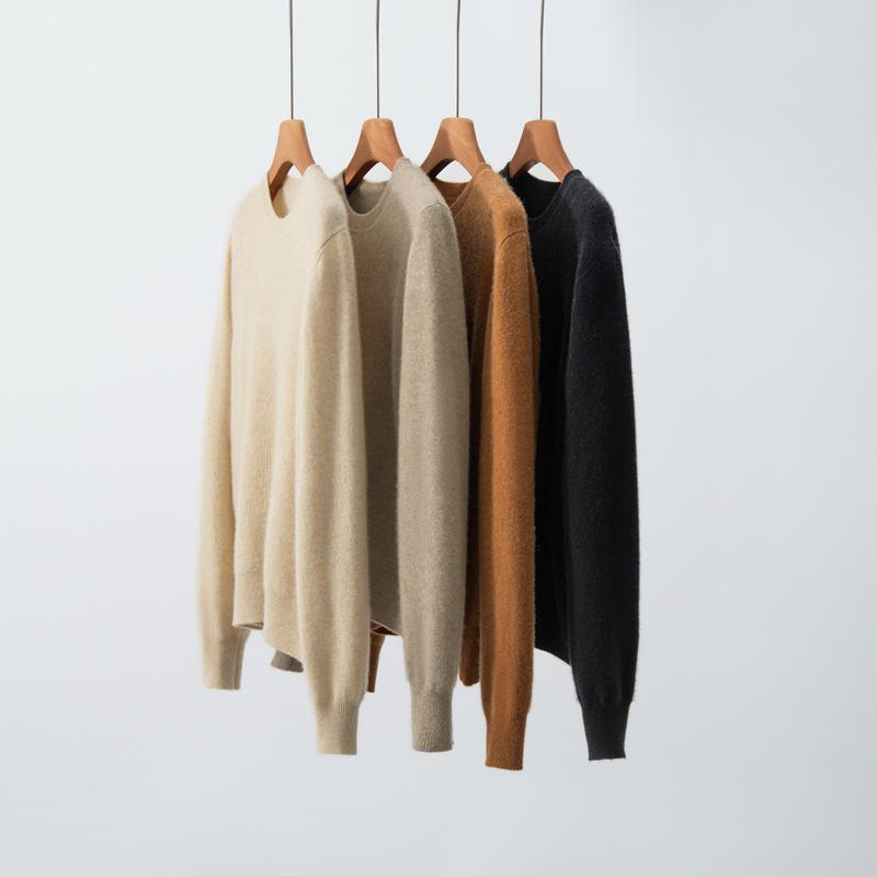 Women's Pure Cashmere Knit Long Sleeve Base Layer Sweater - Autumn/Winter, Loose Fit, Slimming, Warm Pullover