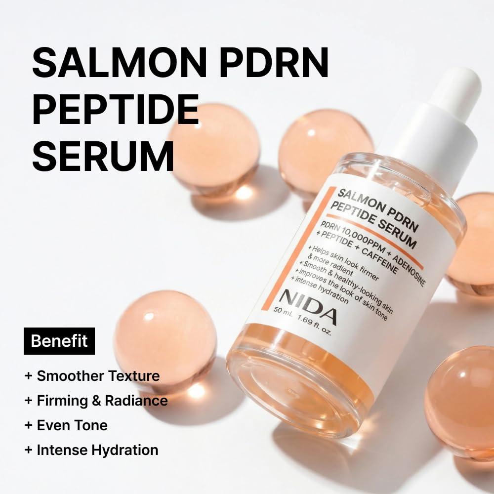 Siero Peptidico NIDA Salmone PDRN con Adenosina e Caffeina per una Texture più Liscia, Luminosità e Idratazione