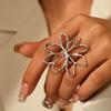 Stainless Steel Hollow Out Rings Women Sunflower Flower Exaggerated Open Rings Fashion Non Fading Party Jewelry Accessories Gift