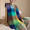 Winter Scarf For Women Luxury Cashmere Warm Rainbow Plaid Pashmina Blanket Shawl Thick Soft Bufanda Wraps Long Poncho Echarpe