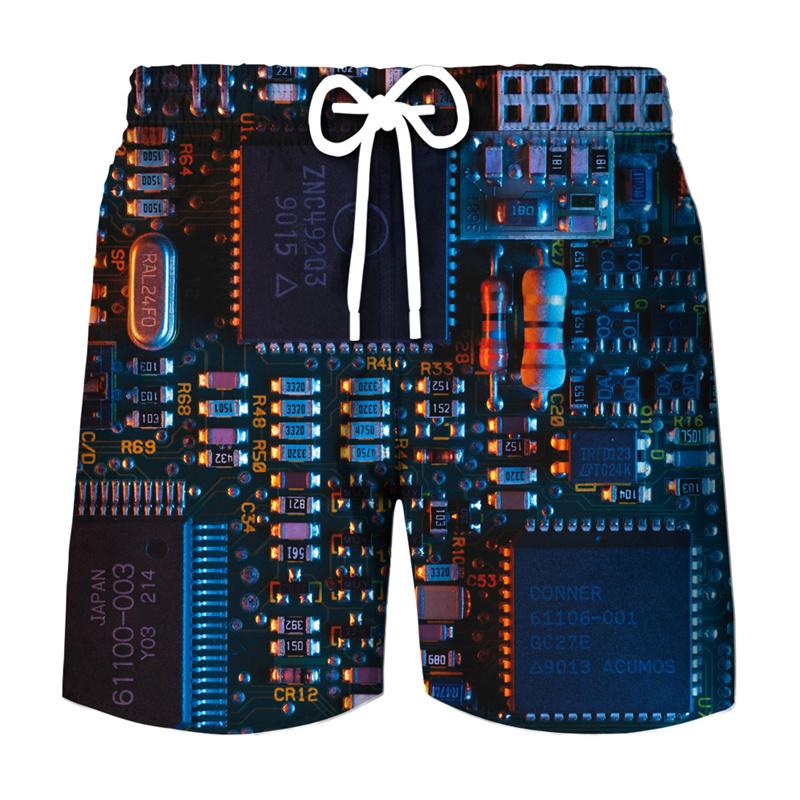 3D Printing Electronic Chip Short Pants Men Summer Beach Shorts Cool Street Circuit Board Graphic Swimsuit Gym Surf Swim Trunks