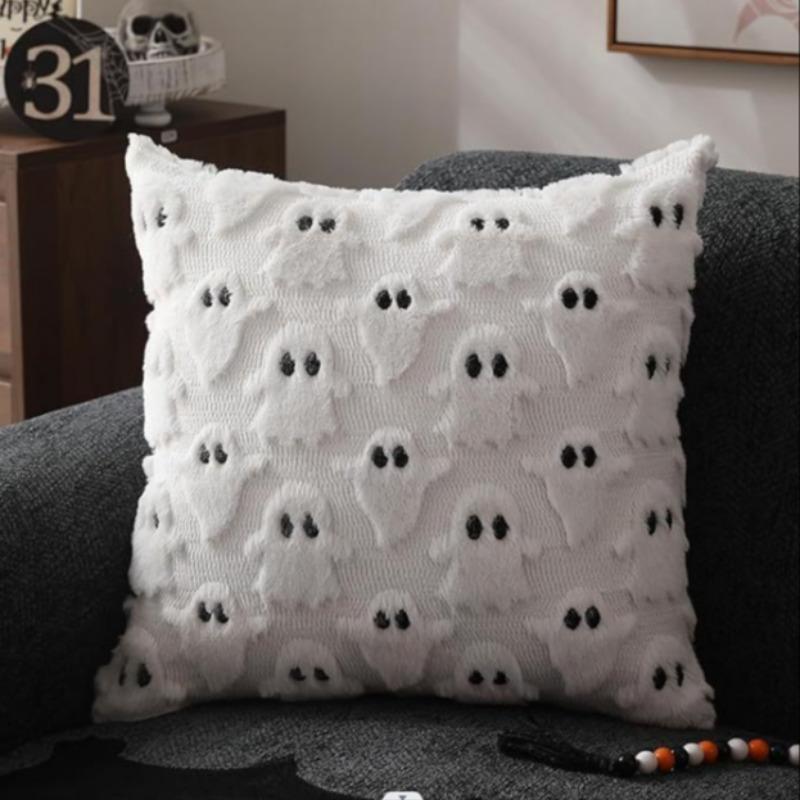 

Плюшевые наволочки на подушки Привидение-тыква из искусственного меха, 18x18 дюймов, мягкий декор на Хэллоуин для дивана, кушетки, кровати, гостиной, белые, ярко-оранжевые 450*450mm