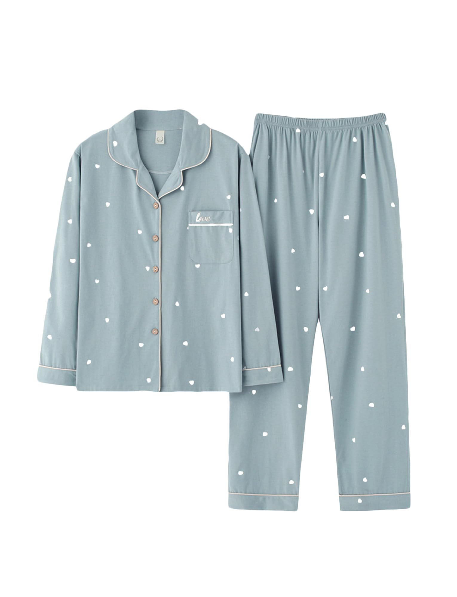 

Maeau Pajama Long Adorable Heart Sizes A and L Women s Set, Open-Front, Sleeves, Soft, Print, Comfortable, Breathable, Lightweight, Loungewear,