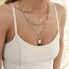 Layered Heart Necklace Gold Lock Chain Necklace Block Paper Clip Necklace