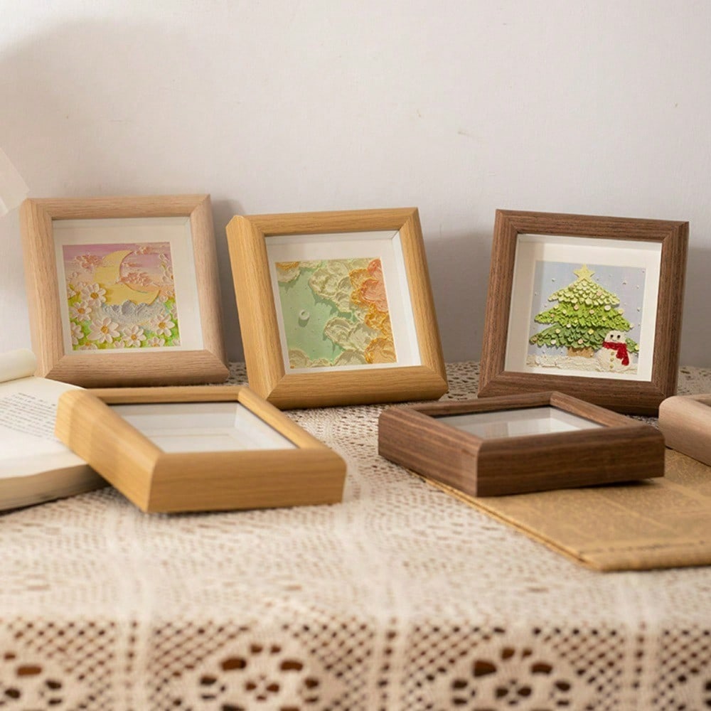 4-Inch Wooden DIY Hollow Square Photo Frame, Tabletop Picture Frame For Crafts Or Embroidery Gifts Birthday Graduation