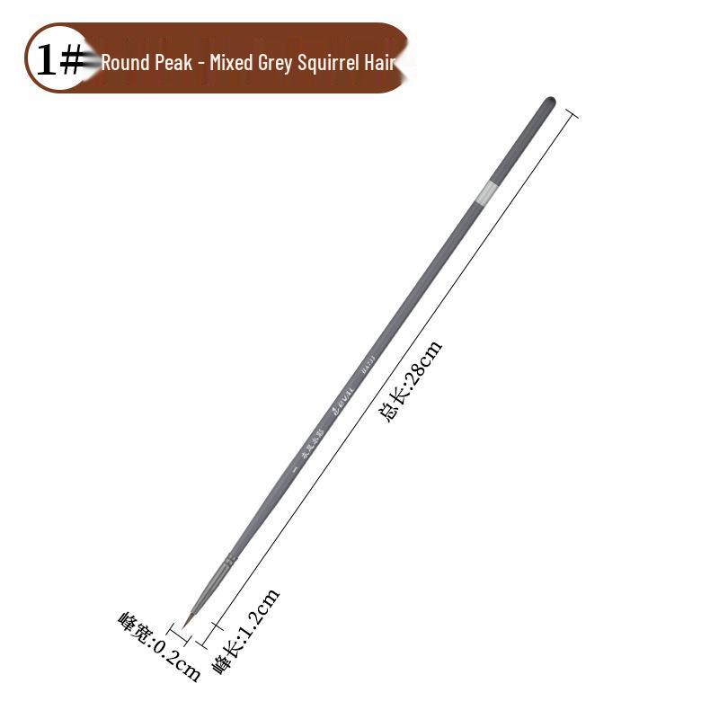 

One Stroke Music HA733 Watercolor Brush Set: Long Handle, Round Tip, Mixed Gray Squirrel Hair for Gouache and Painting. 1# серый