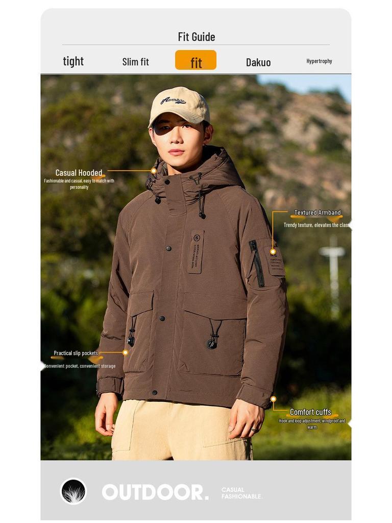 Men's American-Style Thickened Duck Down Hooded Winter Jacket - Trendy, Warm, Ski Outerwear for Couples