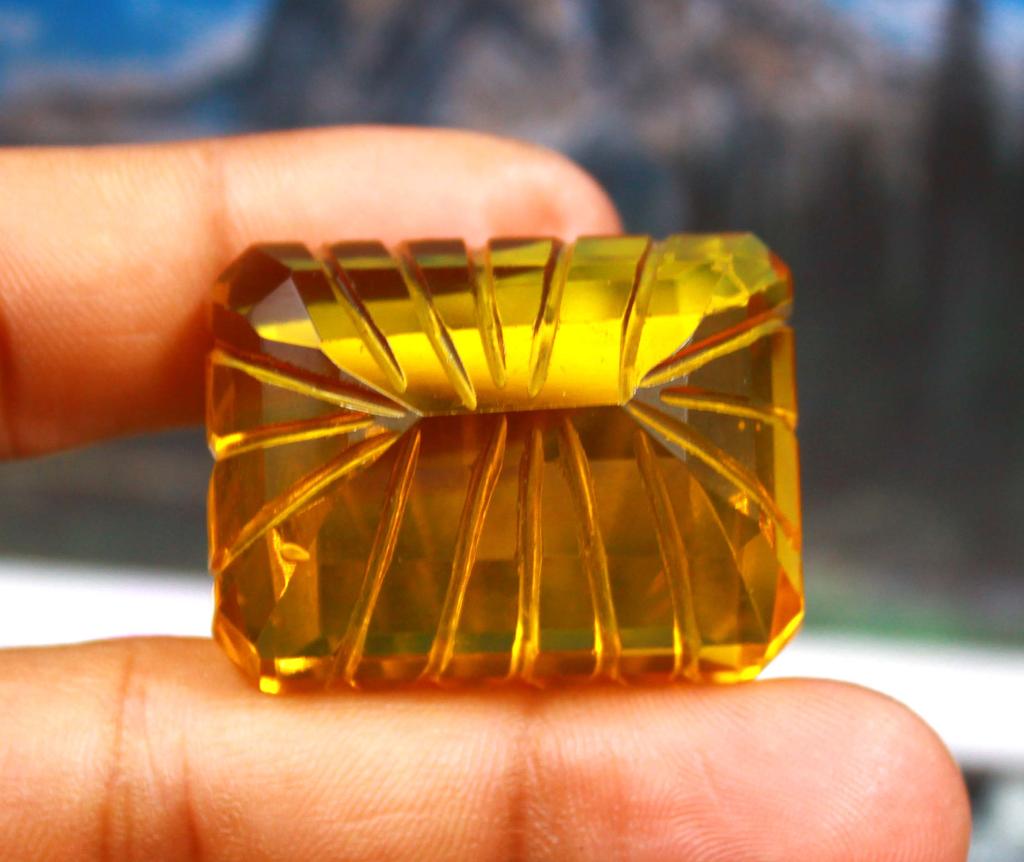 Excellent Offer 130.15 Carat Beautiful Hand Craft Emerald Shape Yellow Citrine Certified Gemstone SN643
