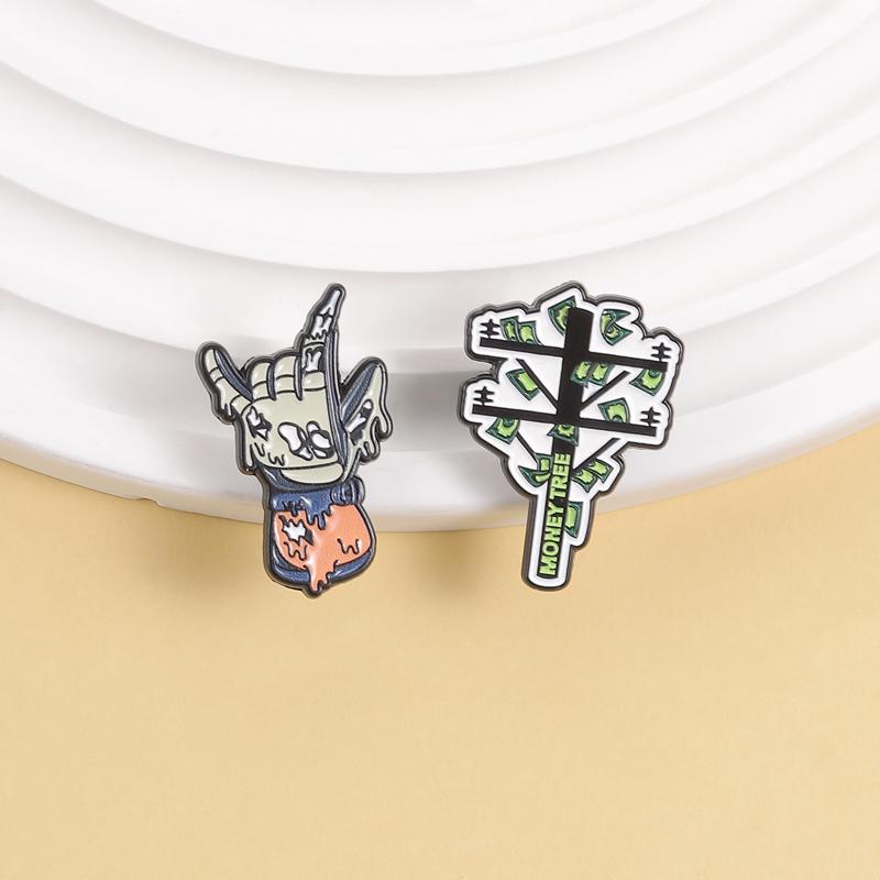 Streetwear Skeleton Hand Money Tree Enamel Pins Cool Gesture Brooches Trendy Lapel Badges for Backpacks Edgy Gifts For Teens