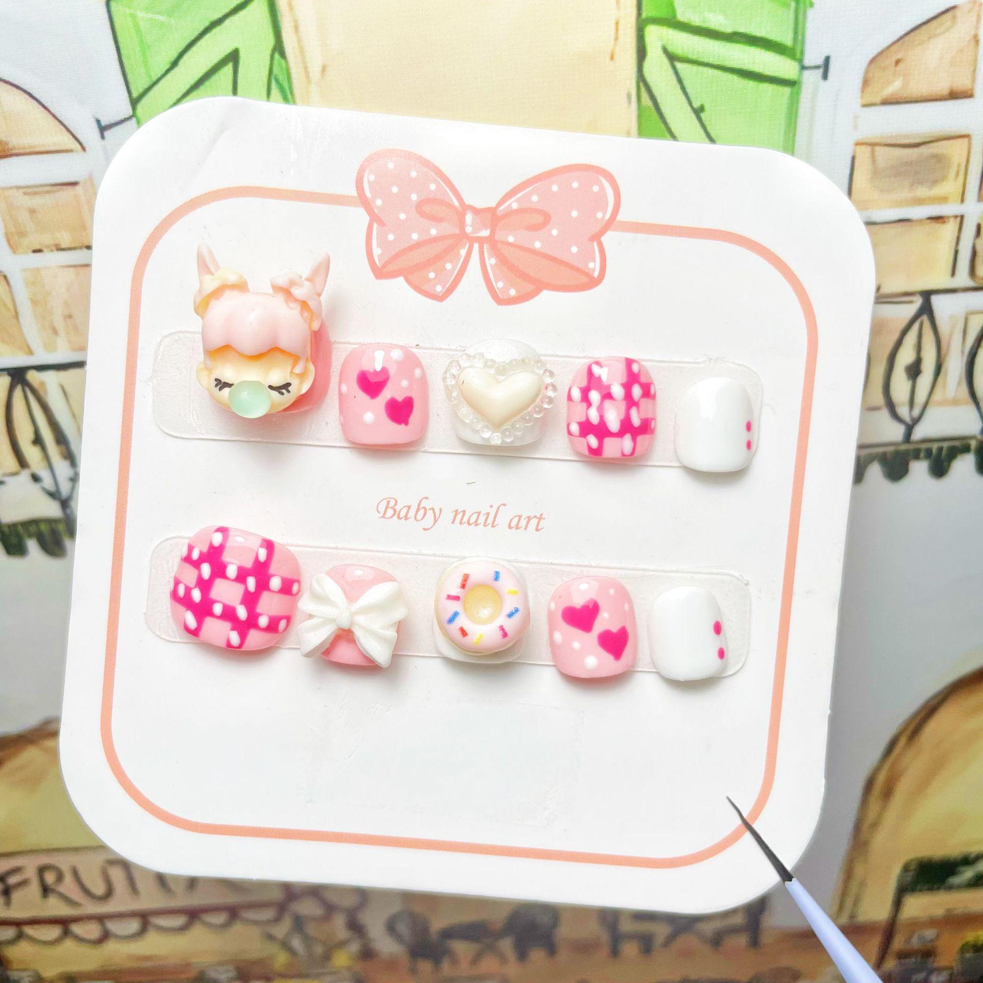 Kids Wearable Nail Art Stickers – Cute, Handmade, Removable Fake Nails for Girls, New Year Style