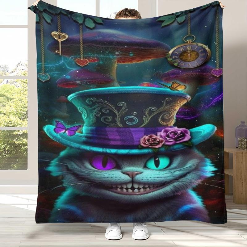 

Alice in Wonderland Cartoon Cheshire Cat Flannel Blanket,Ultra Soft Warm Plush Throw for Home Bedroom Bed Sofa Cover Kid Gift 75x90cm