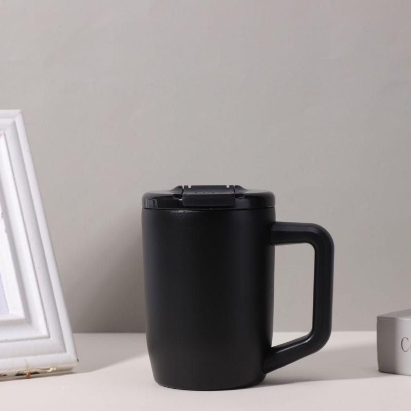 Stainless Steel Travel Mug With Handle - Vacuum Insulated Coffee Cup Office Home Commute 15oz Leakproof Lid