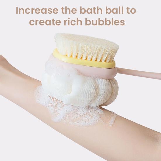 Bath Brush Ergonomic Design Long-Handled Back Scrubber Double Head Gentle Exfoliation Shower Body Scrubber
