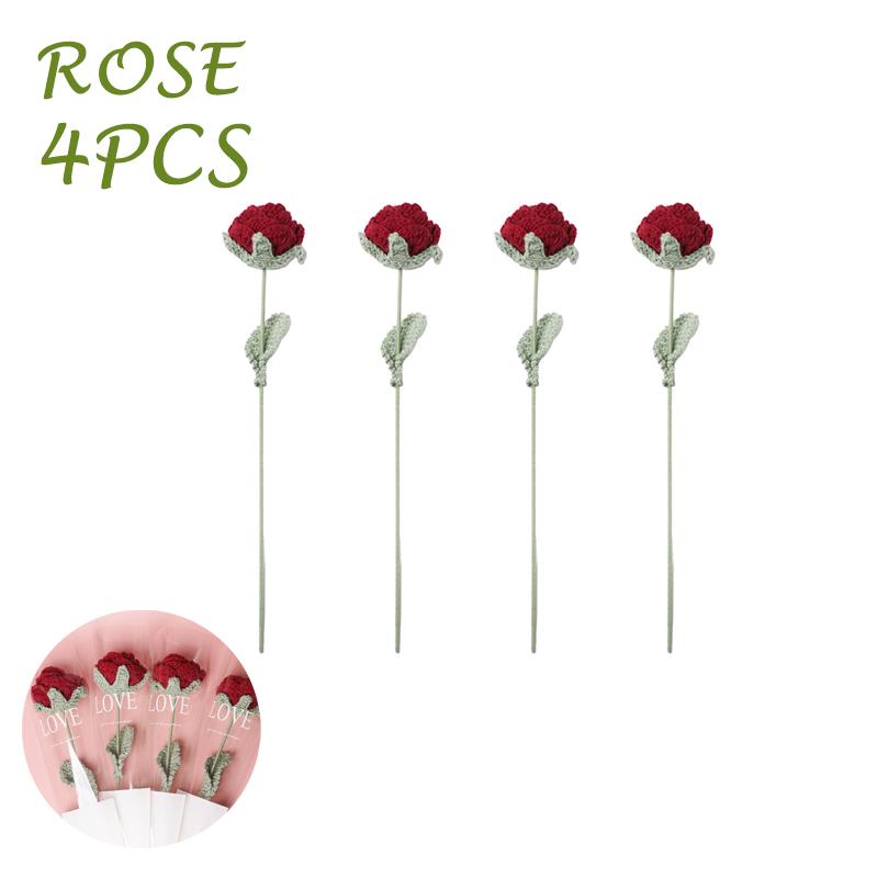 1-10Pcs Knitting Flower Sunflower Home Decoration Knitted Rose Bouquet Teacher's Day Mother's Day Birthday Gift Handmade Bouquet