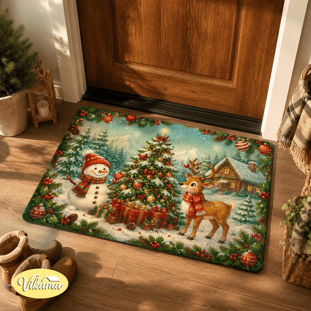 Christmas Entrance Rug Color-Printed For Bedroom, Living Room And Bathroom - Easy To Clean, Suitable For Home Decoration.