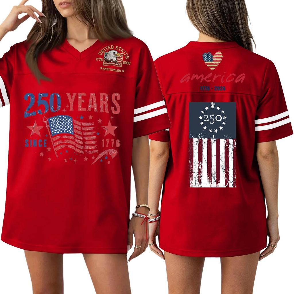 Women's Casual Fashion V-Neck Sports Independence Day Print Short Sleeve Sports T-Shirt Top