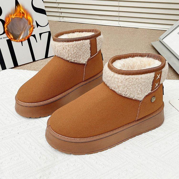 Women's Large Size Soft Sole Winter Warm Fur Snow Boots Padded Lined Ankle Boots Non-slip Hiking Sports Cotton Boots