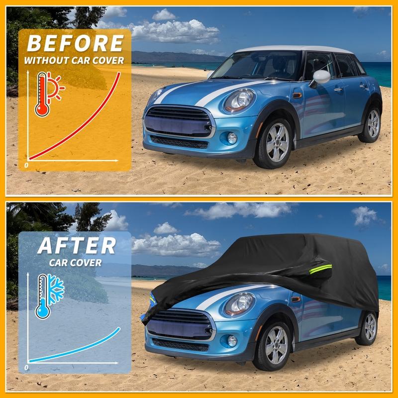 Motoforti Waterproof Car Cover Car Outdoor Full Car Cover for Mini Cooper 4DR 2014-2024 210DBlack Blue with Door Zipper