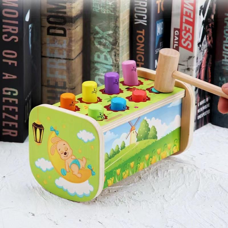 Children's wooden cartoon whack-a-mole percussion piling table Boys and girls percussion table Early education educational wooden toys