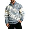 Men's Casual Zip-Up Lined Sweatshirt with Stand Collar Long Sleeve Print for Fall and Winter