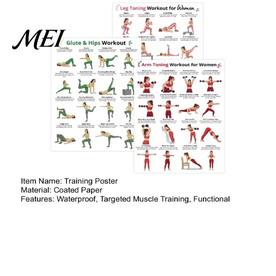 Beginner Workout Wall Art 3Pcs Women's Poster Set, Strength Training Guide for Arms Legs Chair Exercise Hips, Chart Home Gym, Fitness Women