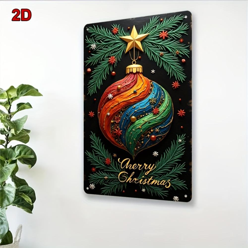 1pc 8x12 Inch Metal Tin Oil Painting, Retro Metal Sign with Christmas Colorful Patterns, Merry Christmas Decor for Bar Cafe Home