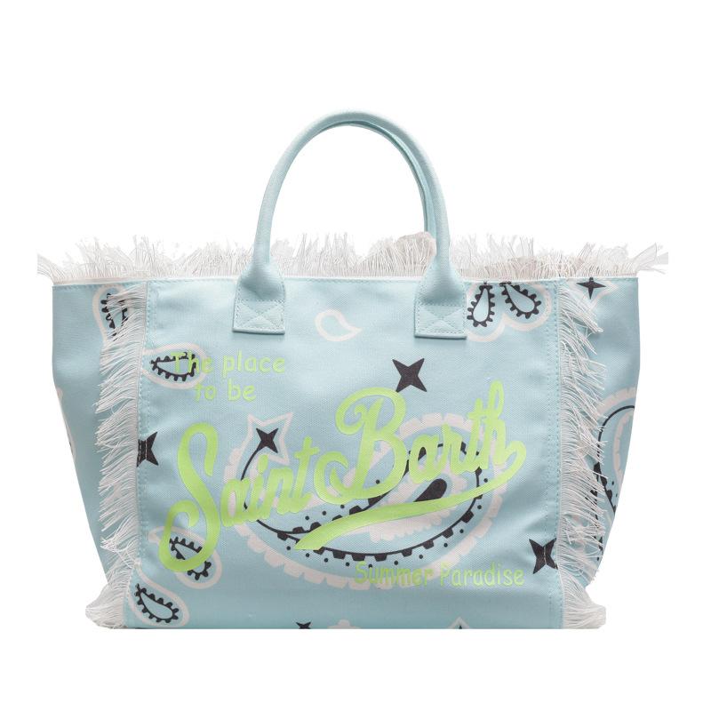 

Новая модная холщовая сумка-тоут большой вместимости с бахромой из букв, простая для поездок на работу, универсальная, модная, портативная на плечо синий