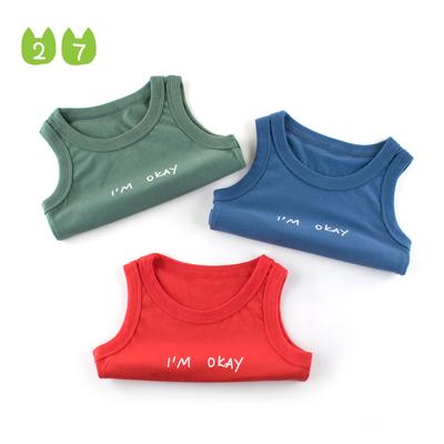 Children's Sleeveless Vest Boys' Letter Short Sleeve Solid Color Baby Vest