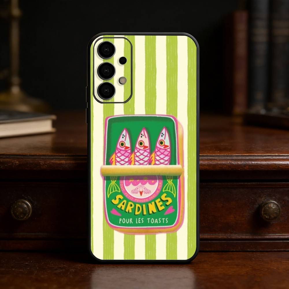 Funda de Teléfono Colorida S-Sardina L-Langosta Pez Para Samsung S25,S24,S21,S22,S23,S30,Ultra,S20,Plus,Fe,Lite Carcasa Negra