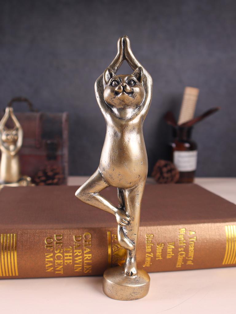 Yoga Cat Sculpture, Cat Statue Doing Yoga, Resin Craft, Home Decorative Display Pieces for Bedroom and Living Room