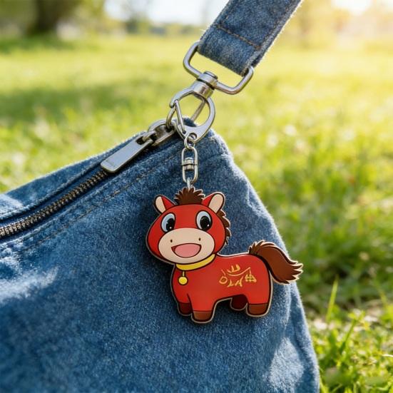 Röd Häst Nyckelring 2026 Hästens År Lyckoamulett Akrylhänge med Metallspänne Festlig Vårfestpresent Tecknad Zodiakprydnad