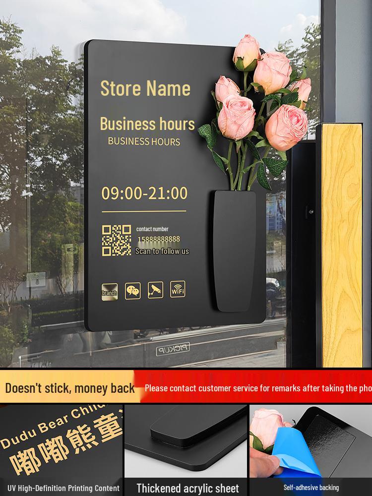 Custom Acrylic Business Hours Door Sign Sticker for Storefronts