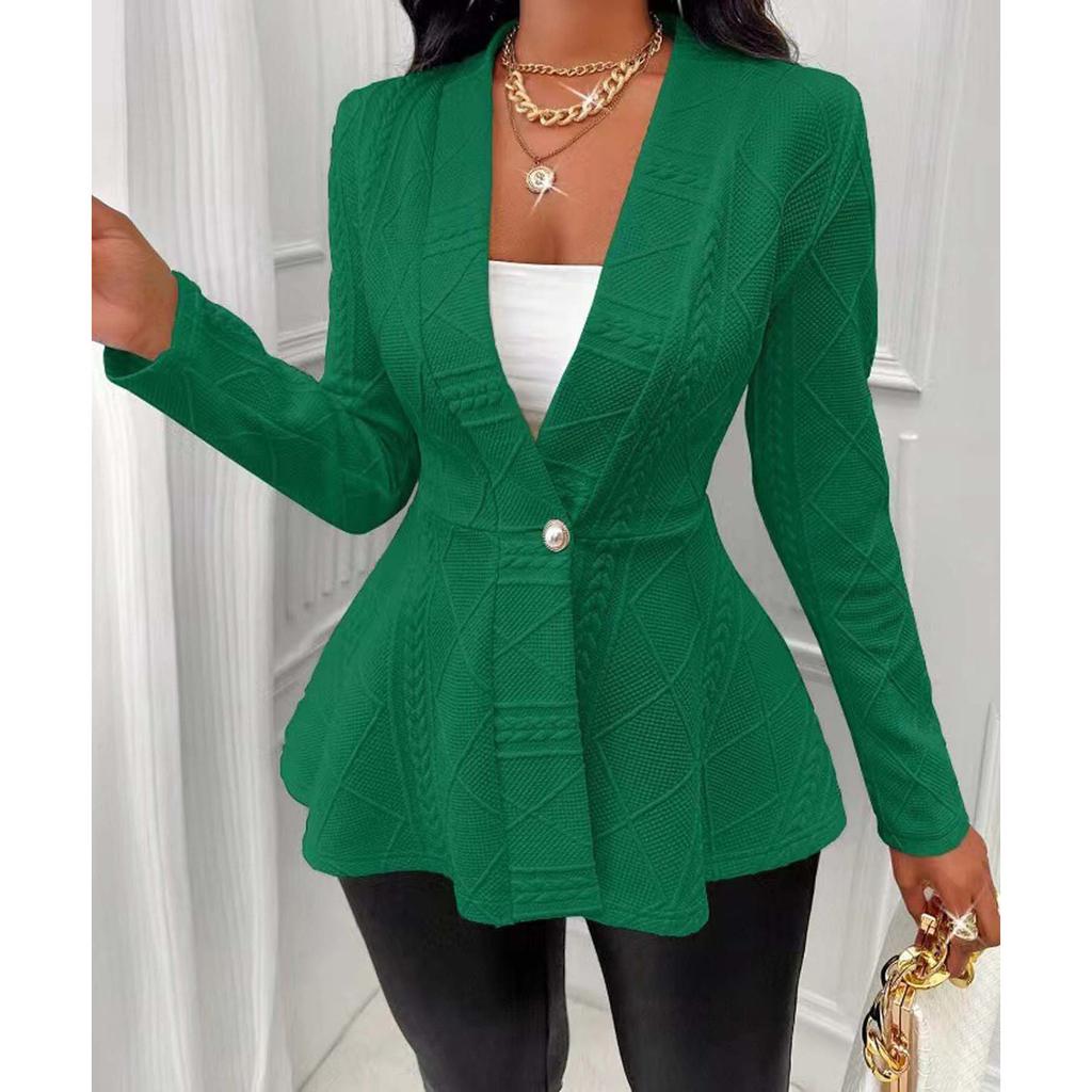 Giacche Autunnali Monocolore alla Moda da Donna con Maniche Lunghe Testurizzate Slim Giacche Eleganti a Bottone Singolo da Donna