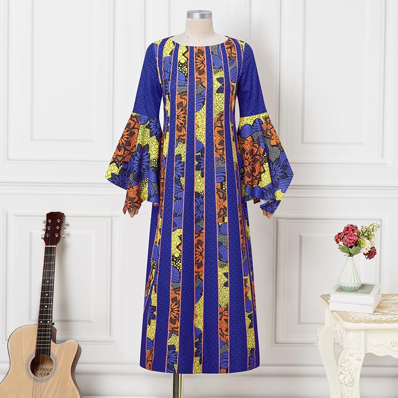 

Женское длинное платье макси оверсайз с длинными рукавами-клеш и цветочным принтом, повседневное, свободного кроя 5XL синий