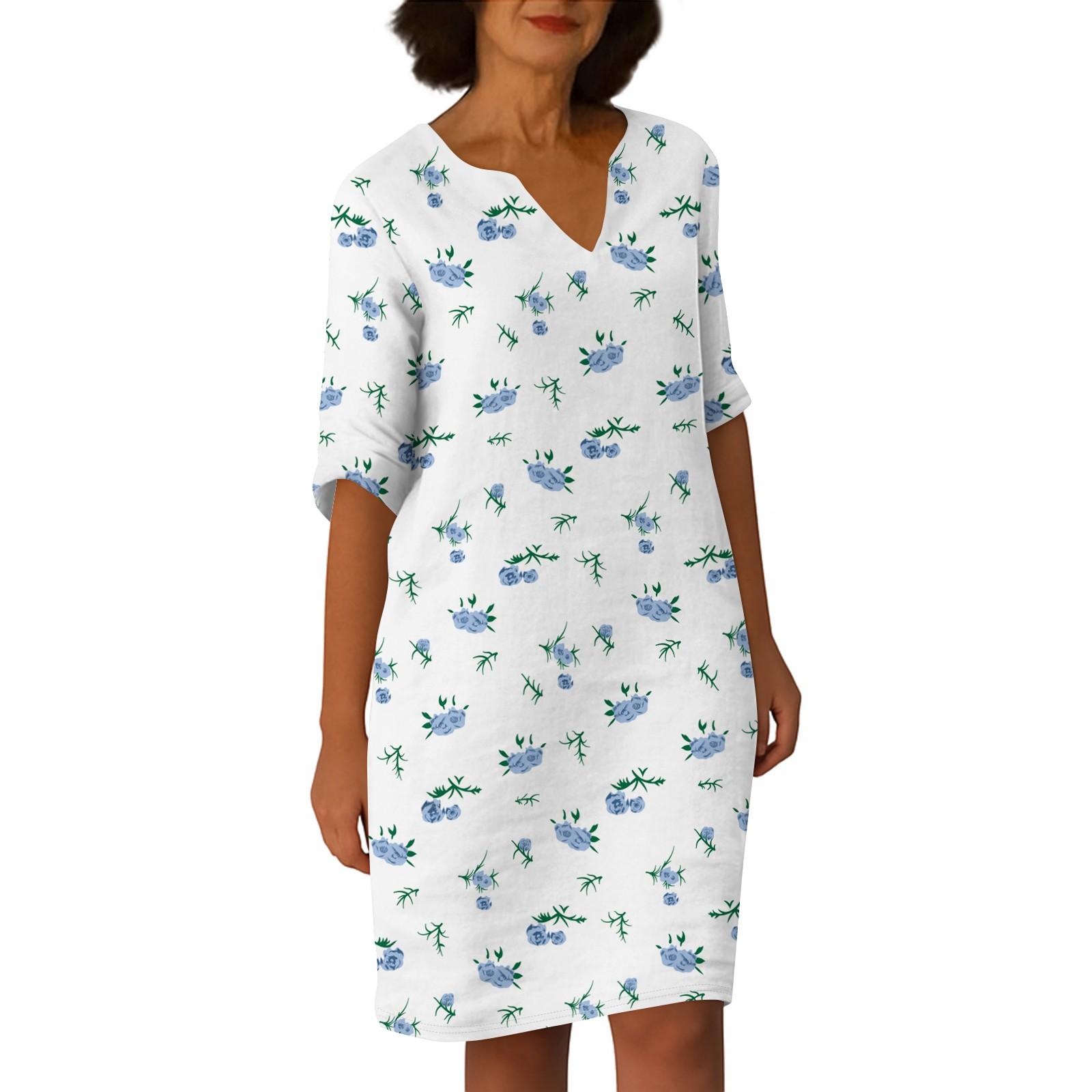 

Платья для женщин. Винтажное платье-туника с принтом и талией. Летнее повседневное платье с половиной рукавов. S белый