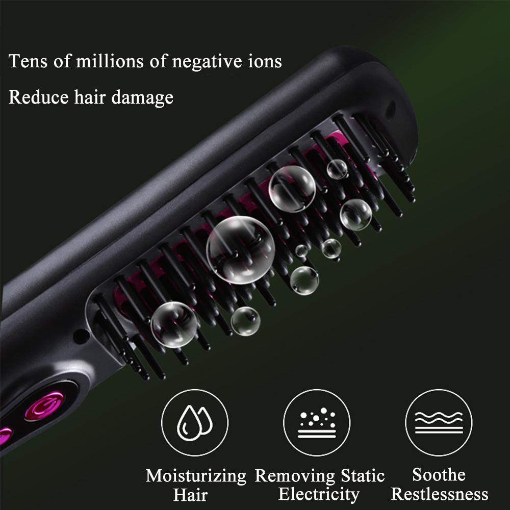 USB Rechargeable Portable Negative Ion Hair Straightener Brush for All Ages