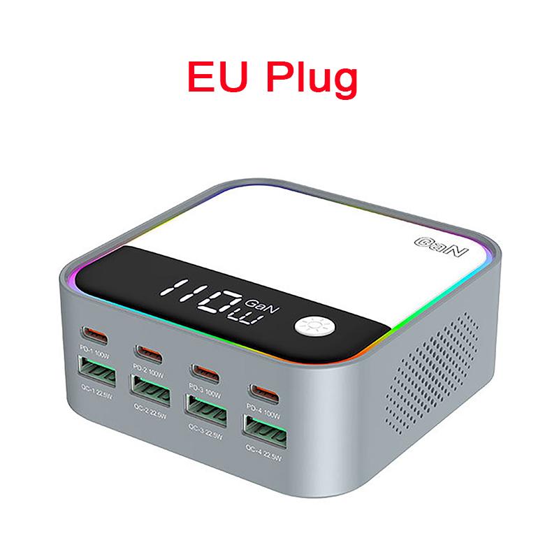 120W Desktop Charger USB Universal Multi-Port PD Fast Charger with Multi-Color Ambient Lighting Display for Mobile Phones Laptop