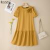 ZANZEA Women Summer Casual Round Neck Loose Short Sleeve Dress