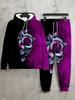 Europe And The United States New Fashion Leisure Sports Hooded Flower Print Sweater Set