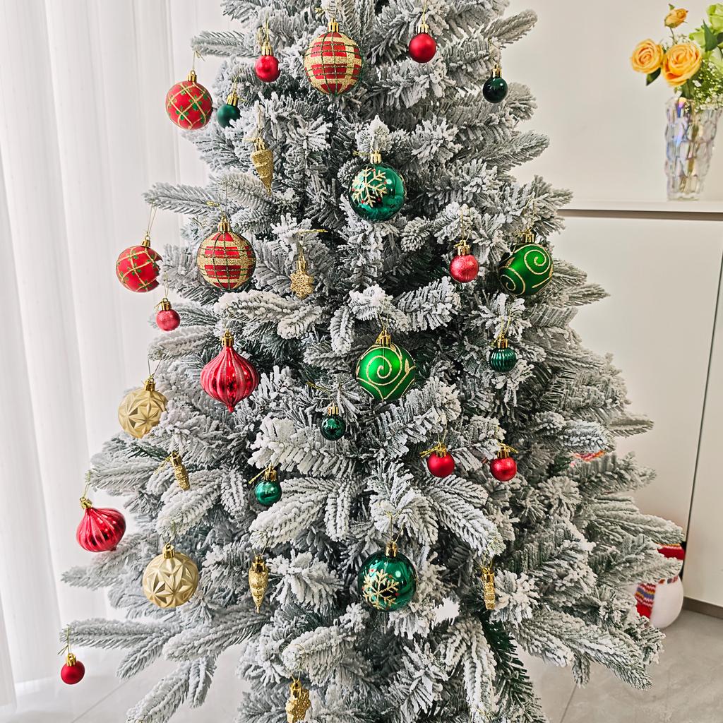 46Pcs Christmas Tree Ornaments Set Red Green White Snowflake Candy Cane Painted Baubles Holiday Home Decor