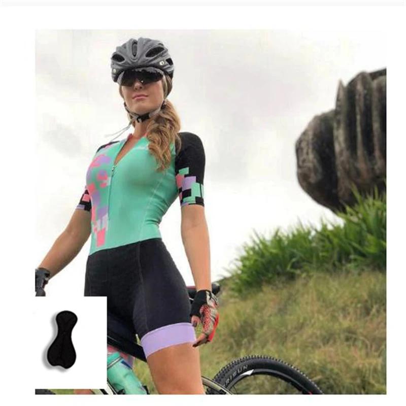 Women's Cycling Jersey Set, Summer Biking Clothes Road Bike Shorts Padded Outfit Bicycle Shirts Short Sleeve Triathlon Jumpsuit