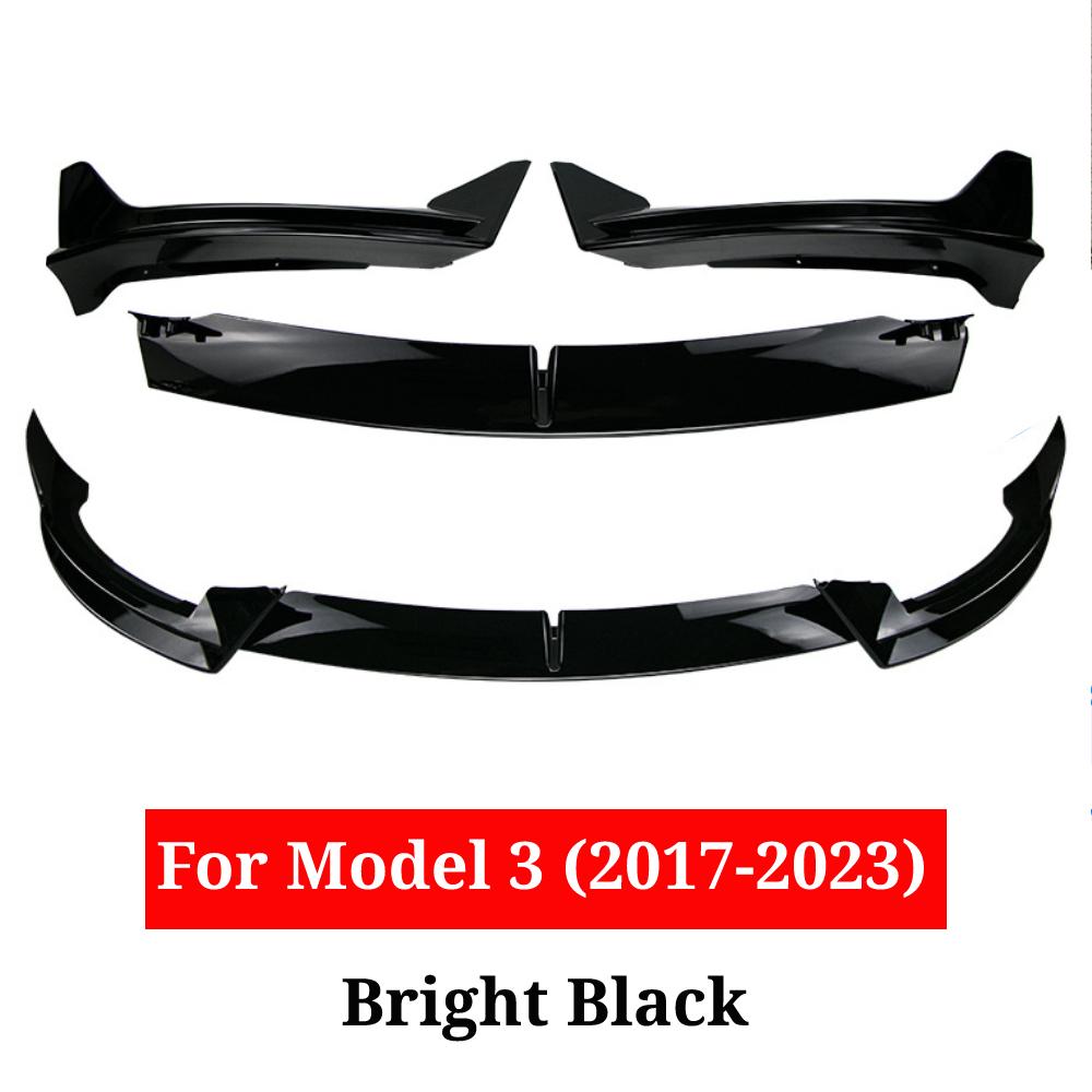 Front Bumper Lip 3Pcs For Tesla Model Y 2020-2024 For Tesla Model 3 2017-2023 Front Bumper Lip Splitter Spoiler, V Style M3 Bright Black