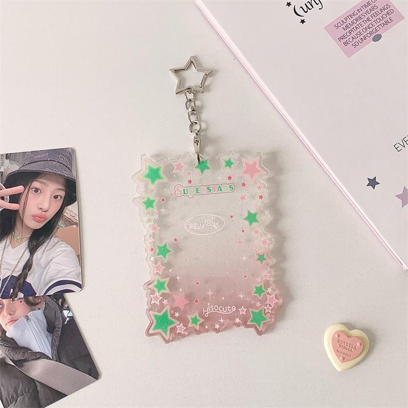 Portafototessere Carino Colore Gradiente Stella Porta Carte Ragazza in PVC Espositore Foto Idol Custodia Protettiva Portachiavi Ciondolo Borsa Regalo