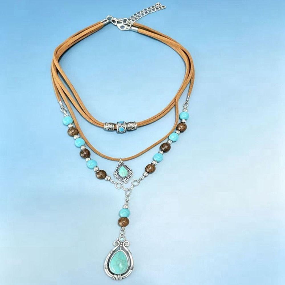 Blue Pendant Necklace Bohemian Style Stack Beach Choker Fashion Multilayer Necklace Party Wear