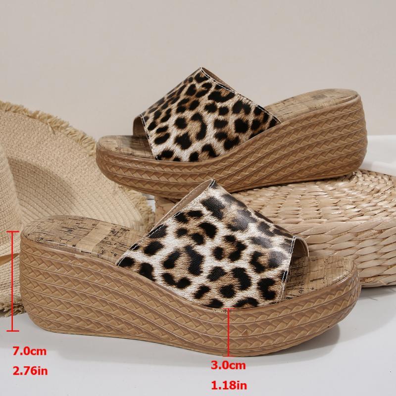 Fashion Chunky Platform Wedges Sandals Women Sexy Peep Toe Leopard Slippers Women 2025 Summer High Heel Anti Slip Sandalias Mujer